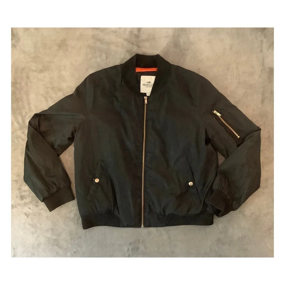 Marezzi Couture Men's‎ XL Black Bomber Jacket Orange Lining Flight MA-1 Style